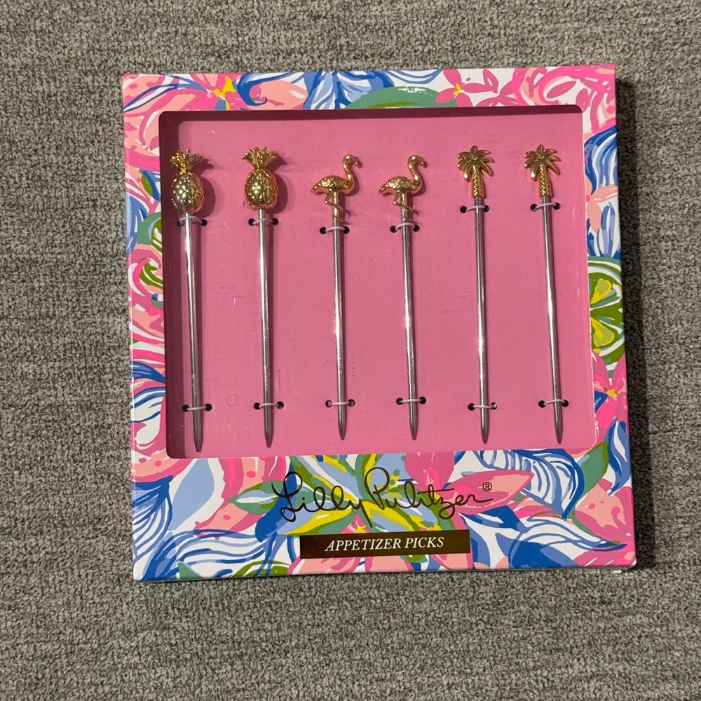 New In Box Lilly Pulitzer Gold Tropical Appetizer Picks